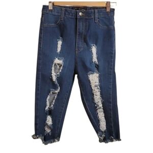 Fashion Nova Shorts Women's Size 7 Blue Junior Bermuda Distressed Detroyed Holes